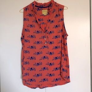 Anthropology orange and purple octopus print blouse